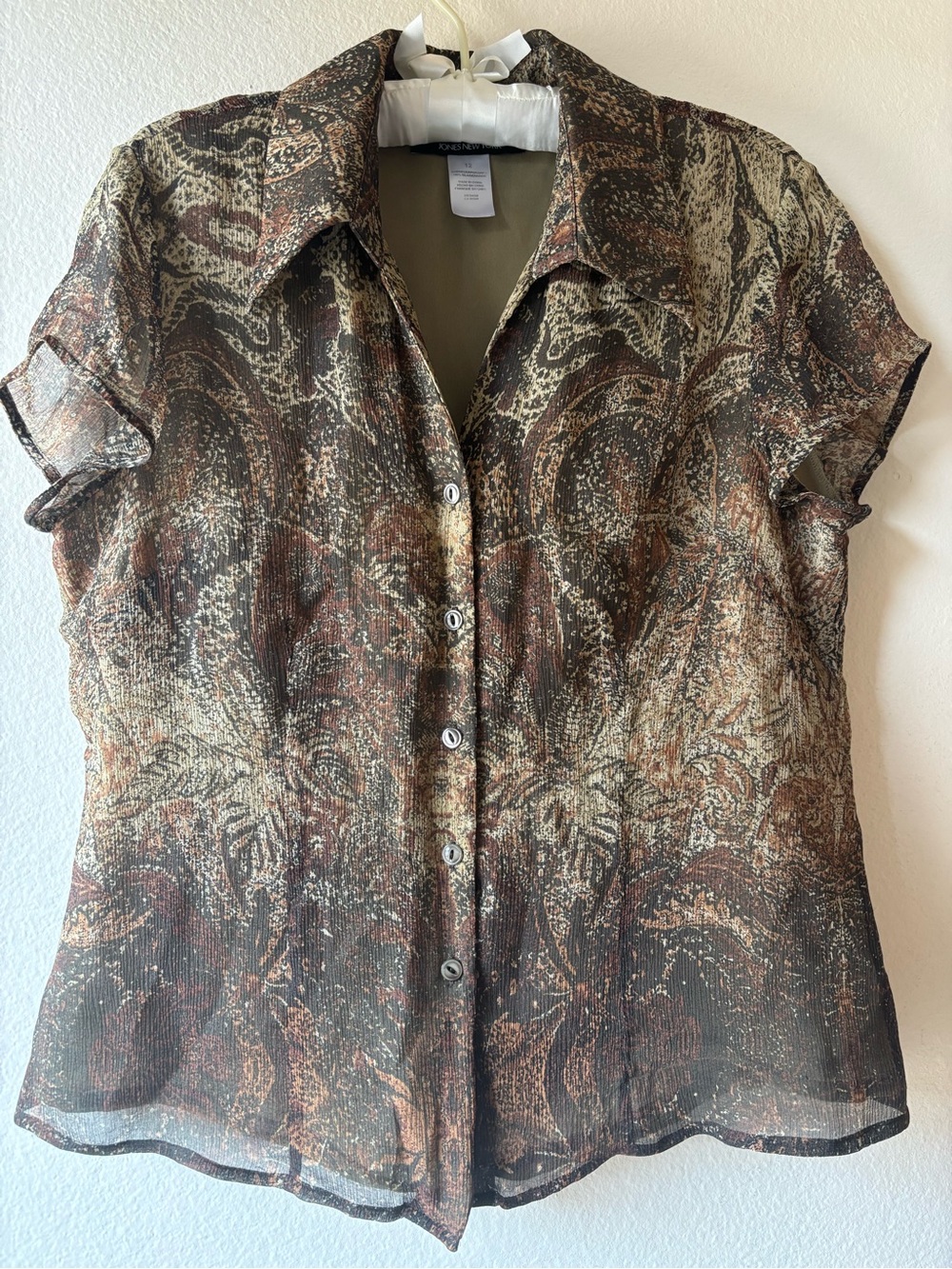 Jones New York Paisley Button-Front Waist Cinch Blouse